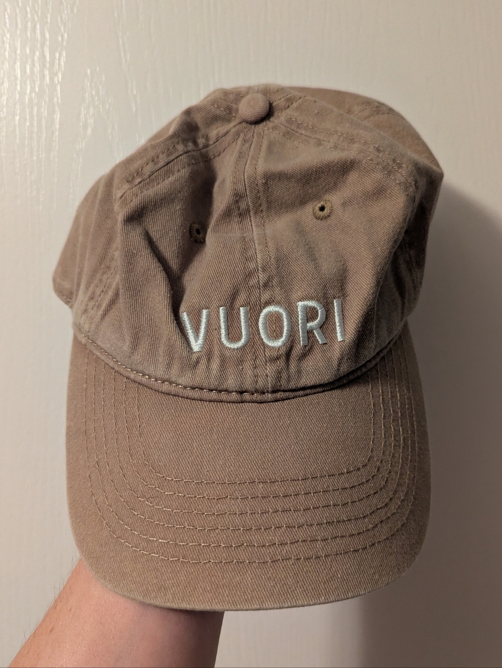 Vuori Dad Hat Ball Cap Running Hat Tan One Size Vintage Style Distressed
